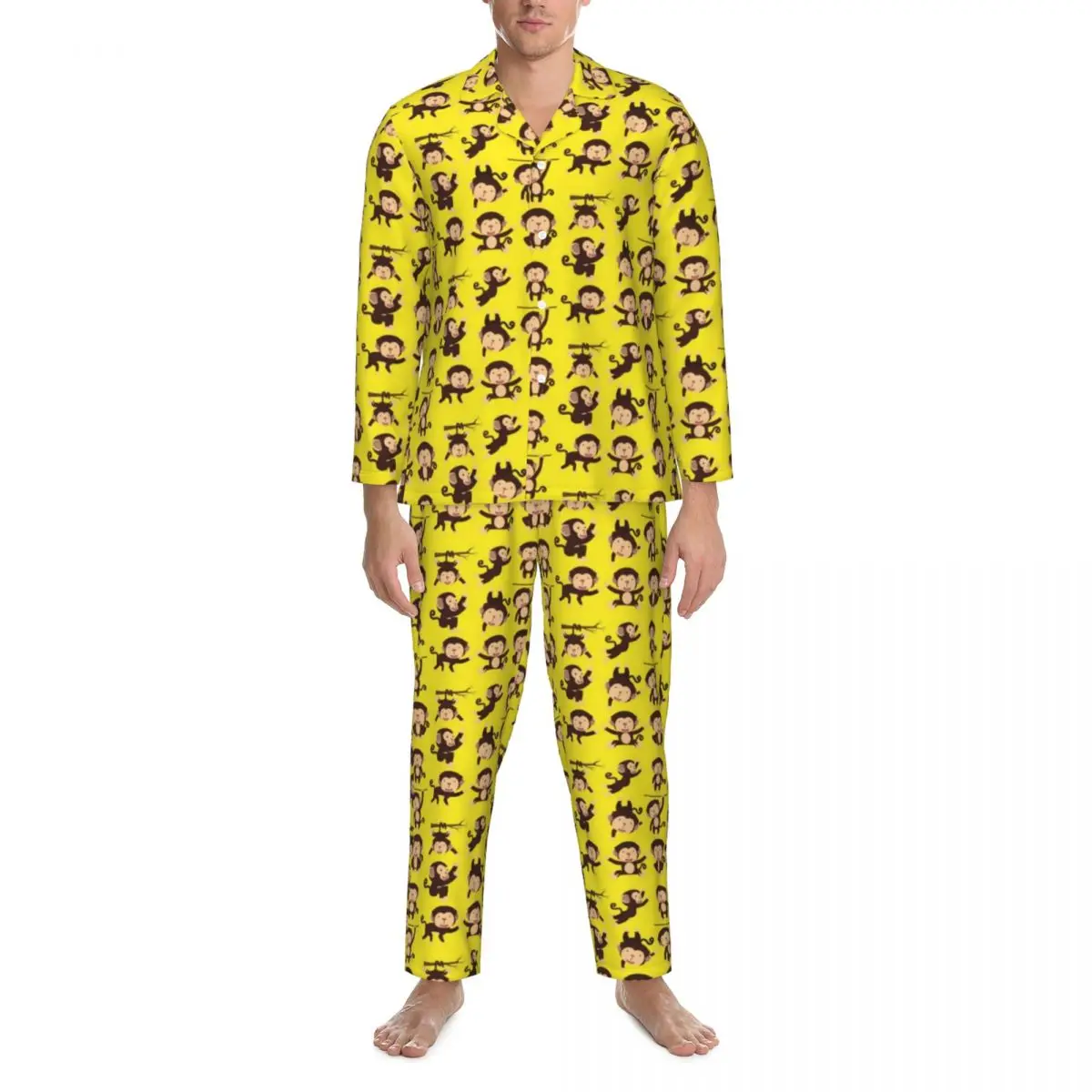 Забавная Обезьяна Пижамный Комплект Осень Животный Принт Каваи Пижамы Для Спальни Пара 2 Шт. Повседневная Свободная Негабаритная Пижама На Заказ
