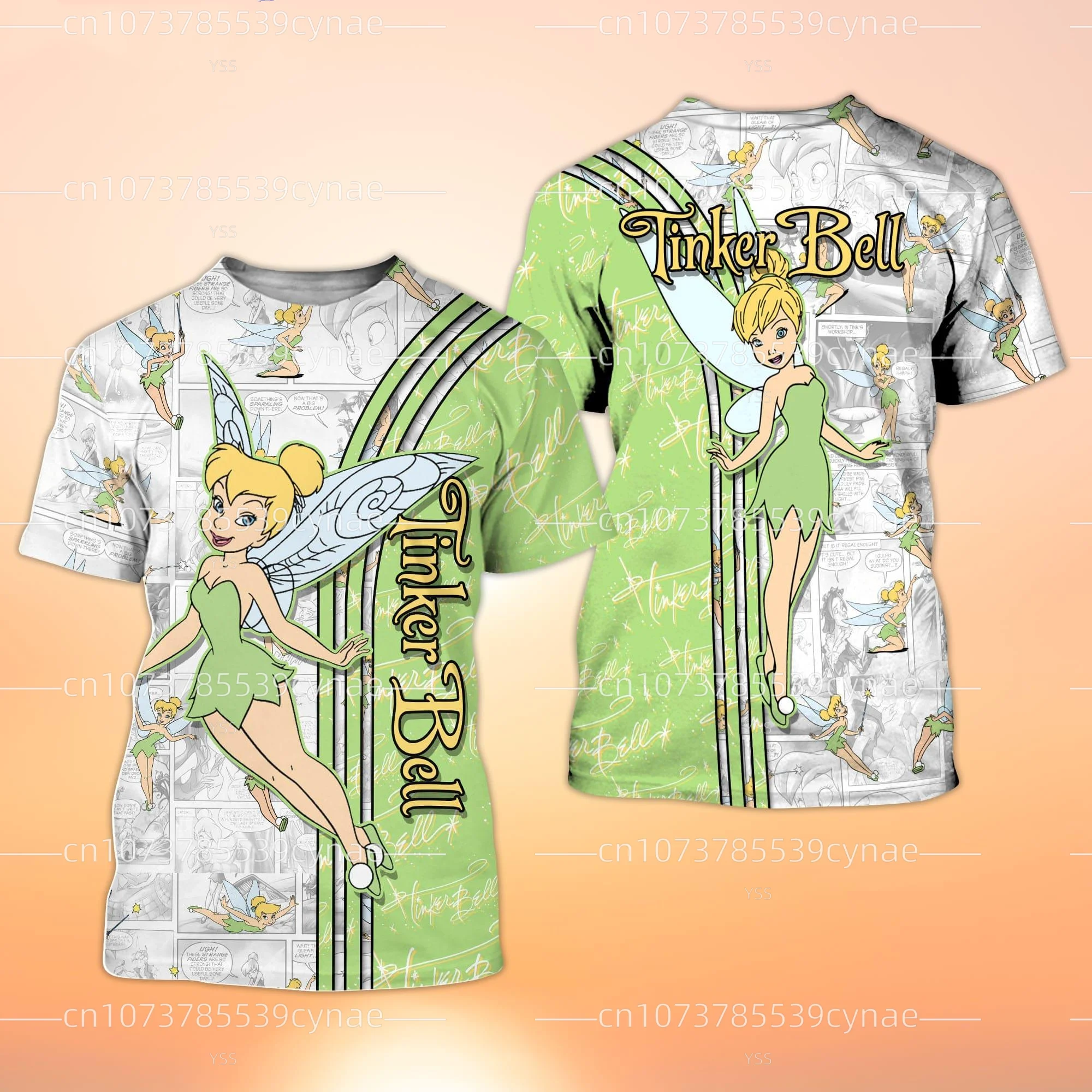 Зеленая футболка с Рисунком Тинкер Белл и Крестом из Комиксов Диснея, 3D Футболка Оверсайз, Женская футболка