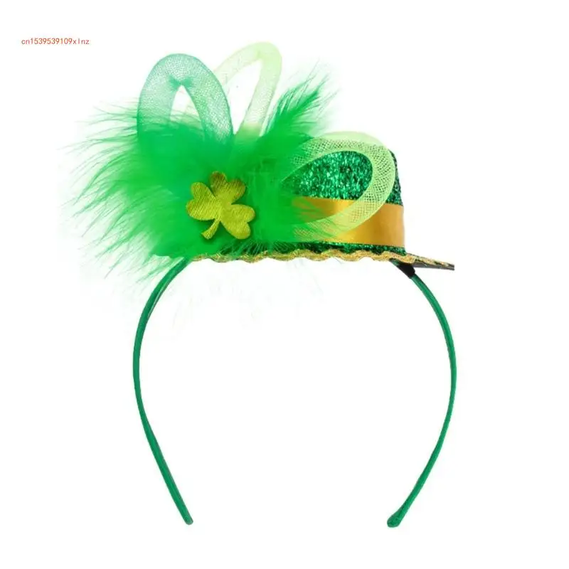 Зеленый цилиндр с трилистником, повязка на голову, обруч для волос, праздничный реквизит для вечеринки в честь Дня Святого Патрика