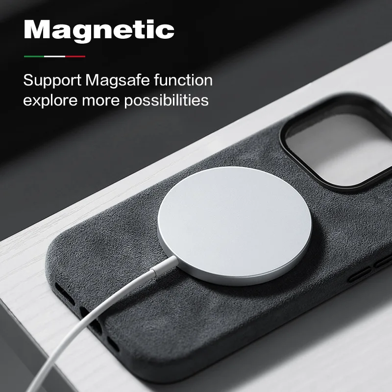 Италия Алькантара Чехол магнитный для iPhone 14 Pro Max Magsafe Беспроводная зарядка Задняя крышка телефона из натуральной кожи на магните 14 plus