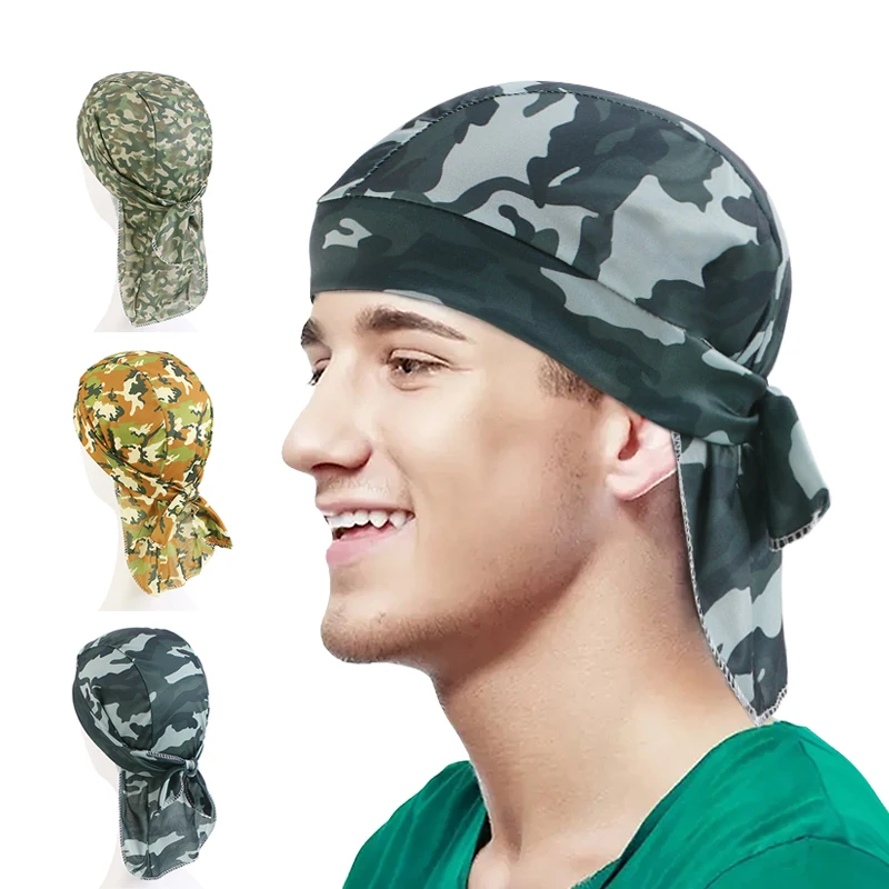 Камуфляжный принт Durag Длинный хвост Мусульманская повязка на голову Пиратская шляпа Кепки для химиотерапии повязка для волос Банданы 6 цветов На выбор