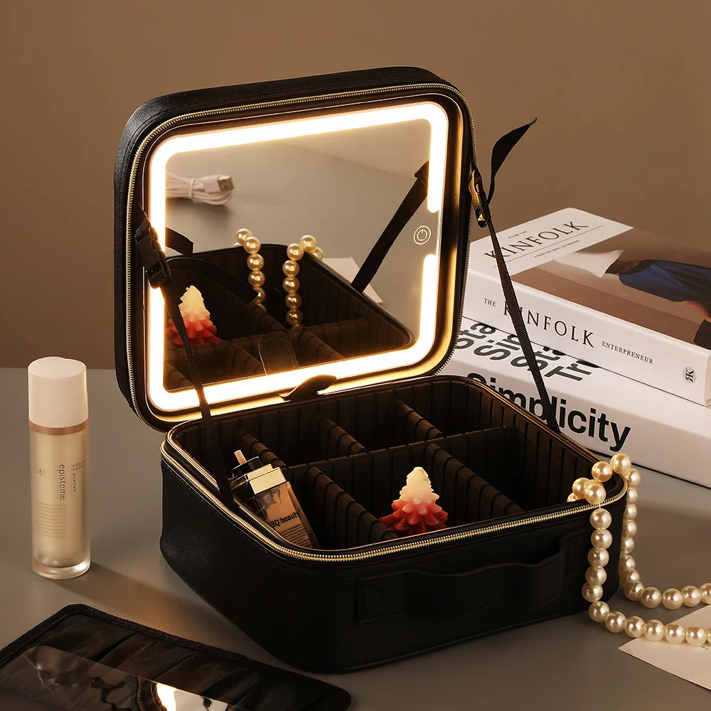 Косметичка с зеркалом и подсветкой для путешествий, косметичка-органайзер, Портативная сумка для хранения художника