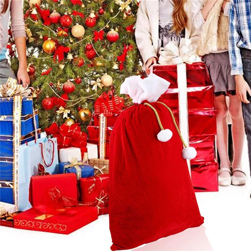 Красные подарочные пакеты Санта-Клауса, бархатная сумка на шнурке, подарочные пакеты, Рождественские подарочные пакеты, держатели подарков, декор Домашней вечеринки