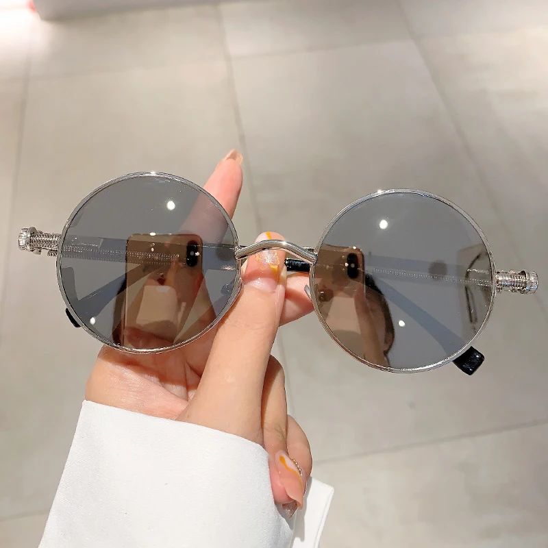 Круглые мужские солнцезащитные очки в стиле ретро 2023, Новые стильные винтажные Классические очки в стиле панк, Модный бренд, Дизайнерские очки на пружинных ножках.