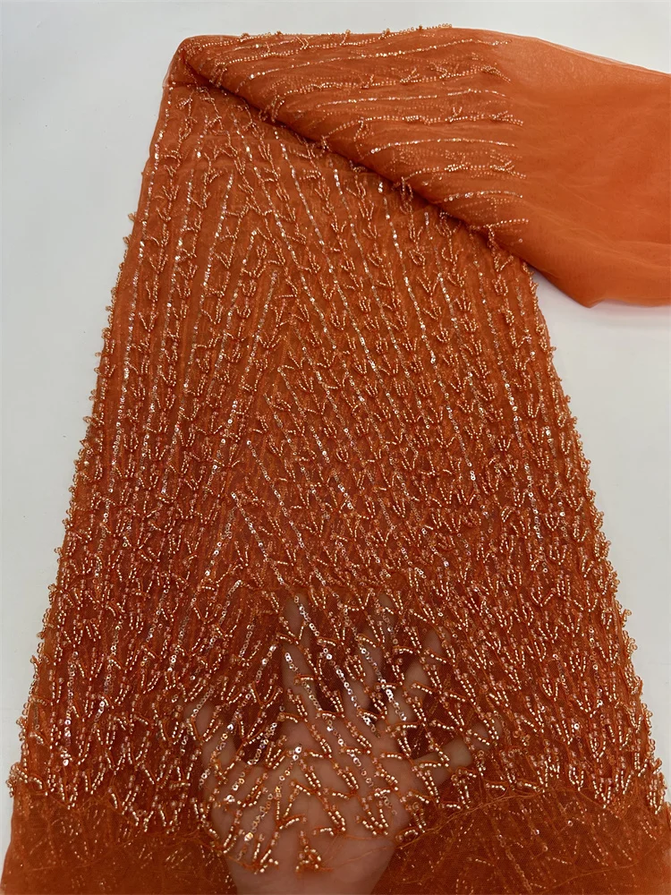 Кружевная ткань с Африканскими жемчужинами и блестками 2024, Высококачественные Французские Тяжелые бусины, новейшие Нигерийские кружевные ткани для вечернего платья