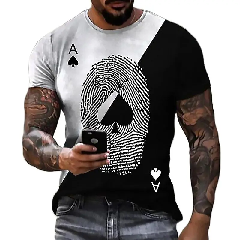 Летние модные мужские футболки с изображением веселого покера, Европа и Америка, трендовые повседневные футболки с круглым вырезом и принтом личности, уличная одежда, топы