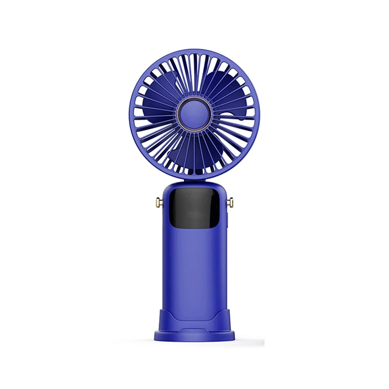 Летний ручной вентилятор емкостью 3000 мАч, портативный складной вентилятор, заряжающийся от USB, вентилятор высокой мощности ветра со светодиодным экраном для студентов синего цвета