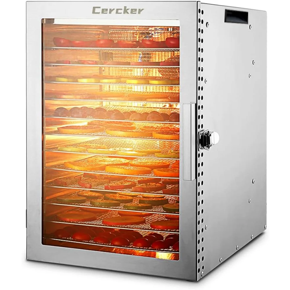 Машина для обезвоживания пищевых продуктов Cercker, 12 Лотков из нержавеющей стали, Дегидратор мощностью 800 Вт для трав, Дегидратор мяса для вяленого мяса, температура 194ºF