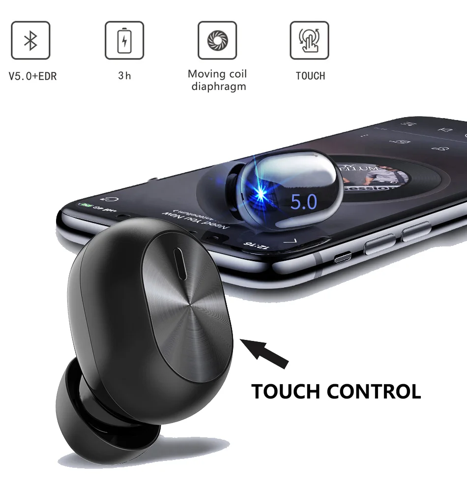 Мини-наушники, совместимые с Bluetooth, беспроводные наушники Bluetooth 5.0, стереонаушники с громкой связью, спортивная игровая гарнитура для iPhone
