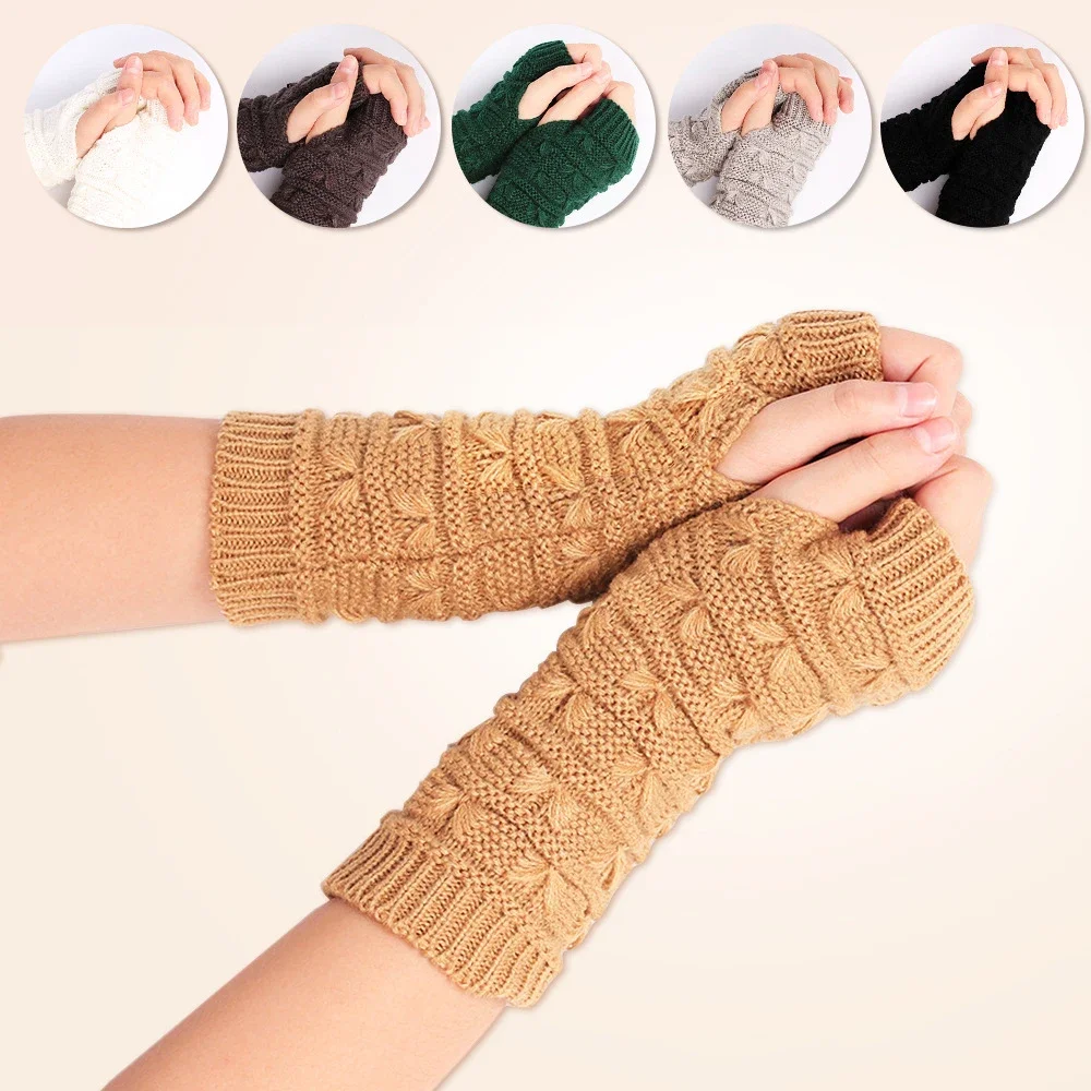 Модные женские шерстяные перчатки, вязаная теплая нарукавная повязка, перчатки для пальцев, рукава для рук, уличные варежки, женские зимние утепленные,