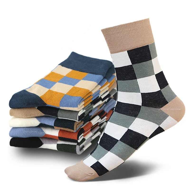 Модные клетчатые мужские носки в деловом стиле для отдыха, цветные хлопчатобумажные носки для мужчин в осенне-зимний сезон Оптом