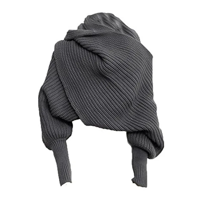 Модный вязаный шарф, женская теплая осенне-зимняя шаль, монохромный шарф с рукавом