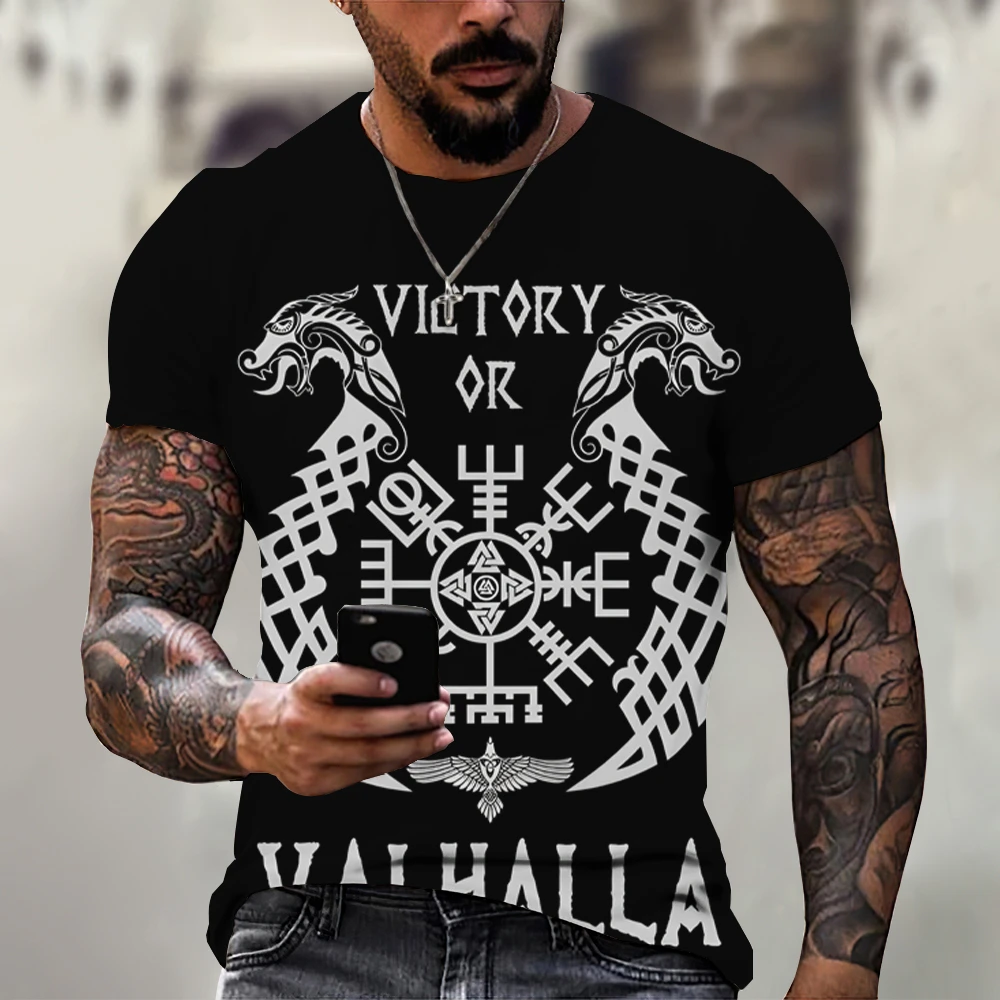 Мужская футболка Viking Fashion в стиле Ретро, Уличная рубашка С 3D Цифровым принтом, Летняя Футболка в стиле Хип-хоп С короткими рукавами, Повседневный Черный топ