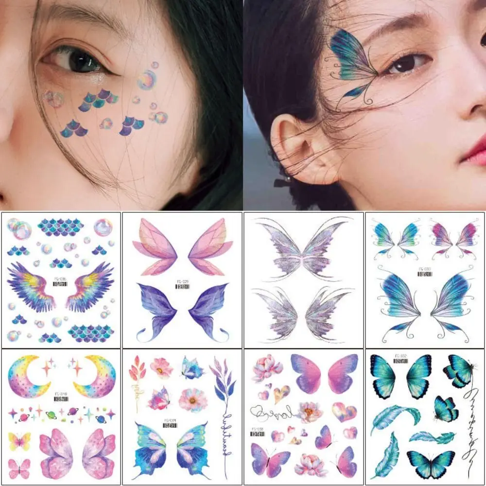 Наклейка с татуировкой бабочки, блестящие Крылья Бабочки Феи, Наклейки с цветами, водонепроницаемые временные татуировки, украшение для боди-арта