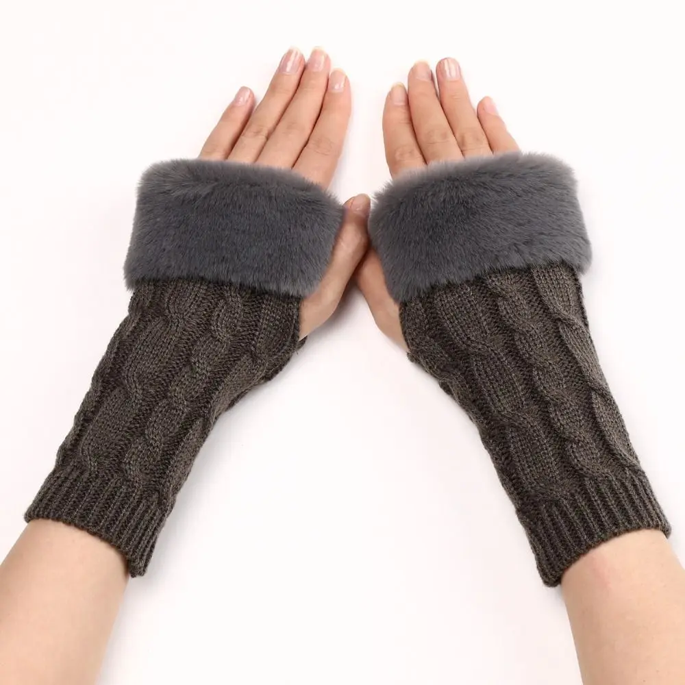 Наручные перчатки из искусственной кроличьей шерсти, Японские Мягкие Теплые Плюшевые перчатки, Эластичные Зимние варежки без пальцев Для женщин и девочек