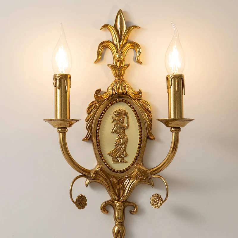 Настенный светильник Роскошная вилла в европейском стиле в стиле Ретро Гостиная Кабинет Прикроватная лампа для спальни Простой и легкий Роскошный медный настенный светильник