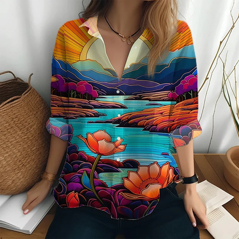 Новая Рубашка с 3D Красочным Принтом, Гавайская Женская Рубашка С Длинными рукавами, Уличная Повседневная Женская Верхняя Одежда и Свободная Модная Рубашка