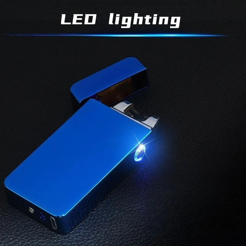 Новая уличная беспламенная импульсная плазменная USB-двухдуговая электрическая зажигалка с металлическим ветрозащитным светодиодным дисплеем, сенсорная зажигалка для мужчин в подарок