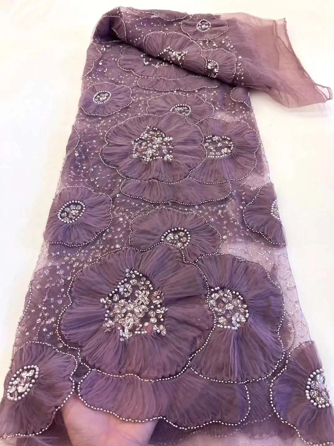 Новейшая Африканская кружевная ткань с 3D цветами 2023 года, Дубайская кружевная ткань из тюля с пайетками, Вышитая аппликация, Нигерийская ткань для жениха для шитья
