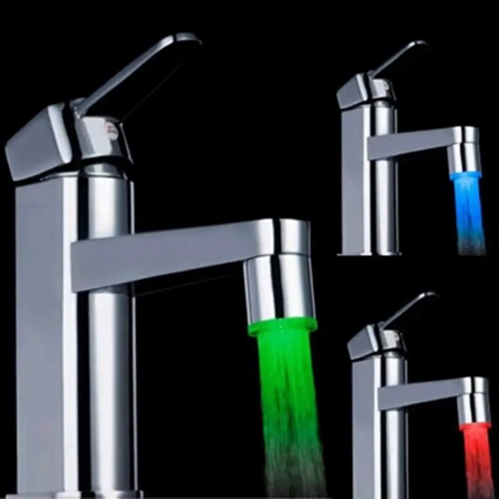 Новизна дизайна, 7 цветов, RGB, красочная светодиодная подсветка, Светящийся водопроводный кран, Насадка для крана, украшение для ванной комнаты, Водопроводный кран из нержавеющей стали