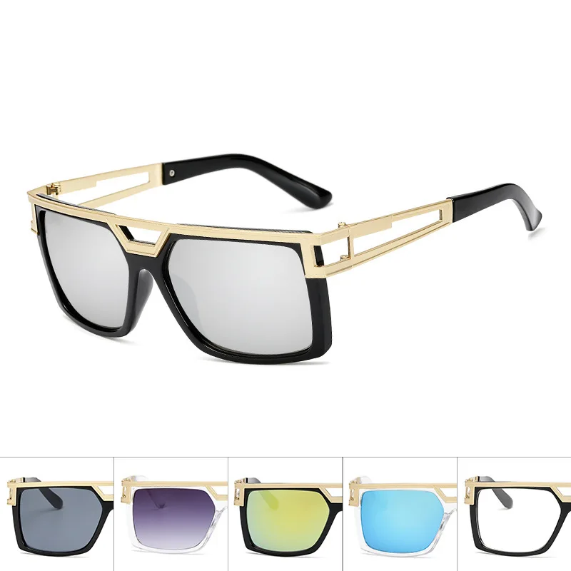 Новые мужские Квадратные металлические солнцезащитные очки, Модные солнцезащитные очки в большой оправе, Женские Солнцезащитные очки в стиле ретро, Винтажные Высококачественные Gafas Oculos De Sol