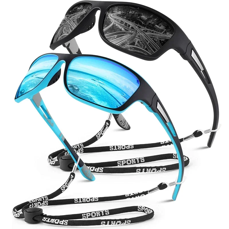 Новые поляризованные Спортивные солнцезащитные очки с веревкой Для мужчин и женщин, Винтажные Классические солнцезащитные очки с UV400 оттенками, Уличные очки для верховой езды, очки для рыбалки