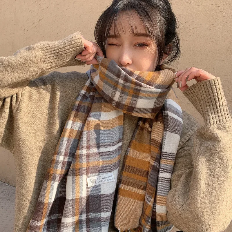 Новый модный Зимний женский шарф из искусственного кашемира, сладкий женский шарф средней длины с теплым принтом, шаль