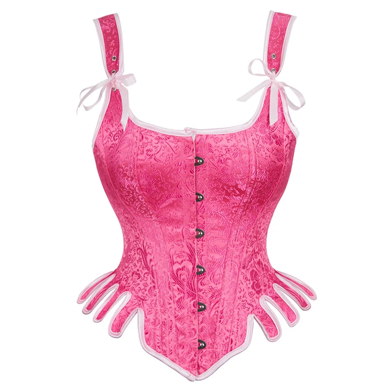 Новый ретро-стимпанк, готический корсет Overbust, женские утягивающие сексуальные розовые бюстье, топ, жаккардовый облегающий жилет, женское белье для коррекции фигуры