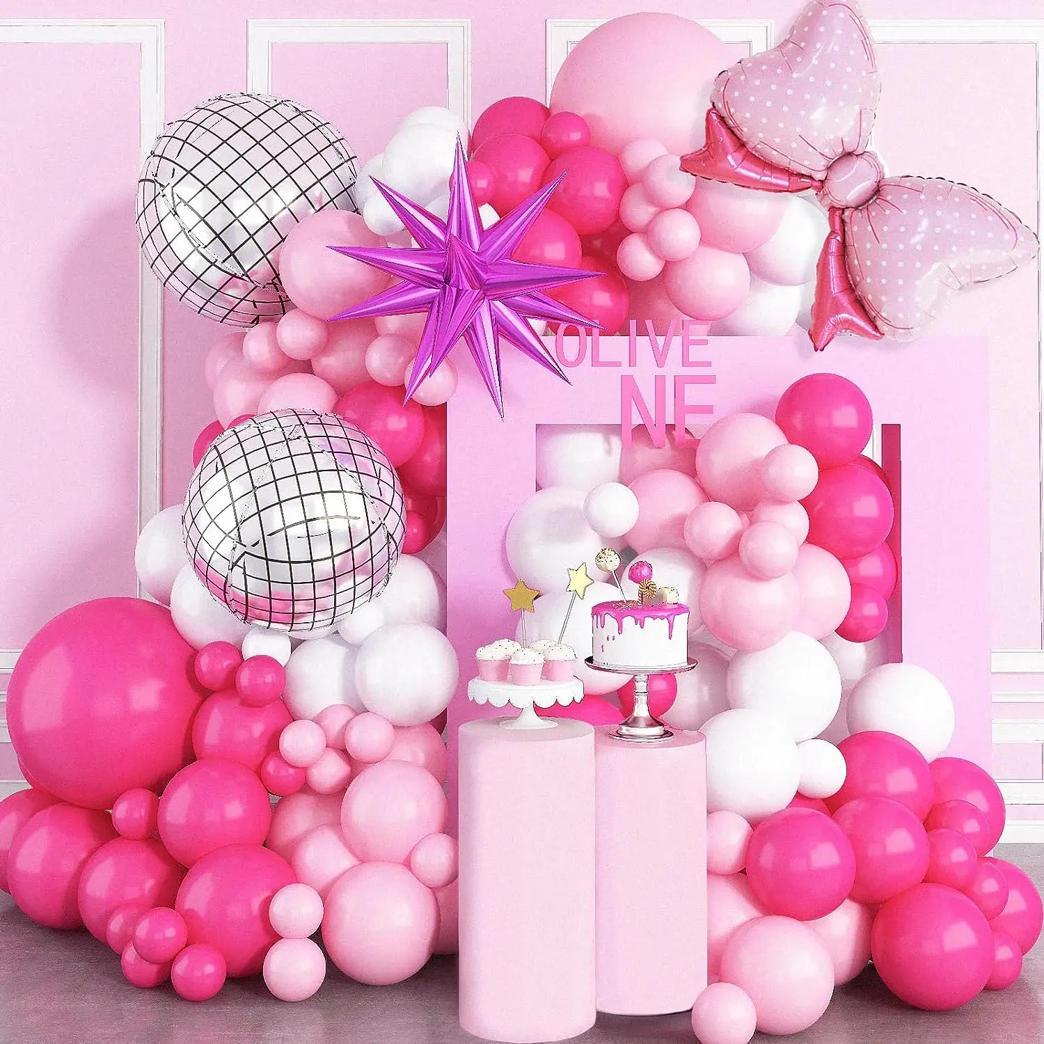 Новый ярко-розовый комплект принцессы с гирляндой из воздушных шаров и арки для дня рождения девочки, украшения для детского душа, принцессы на свадебную тематику
