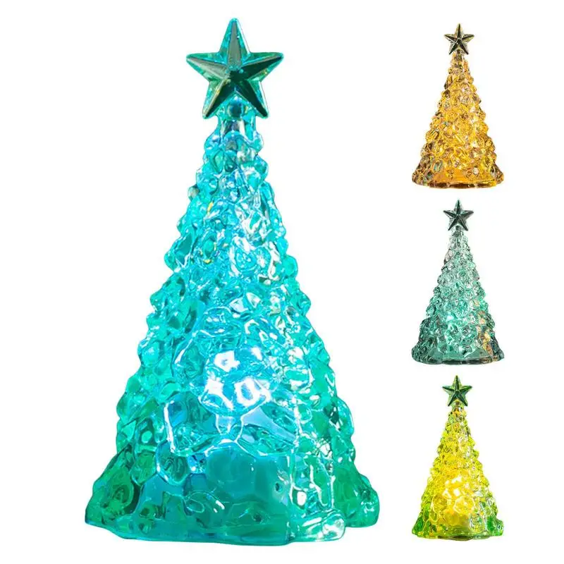 Рождественская елка с гирляндами Мини-рождественские елки со светодиодной подсветкой, настольные елочные украшения из прозрачного хрусталя Для рождественских украшений