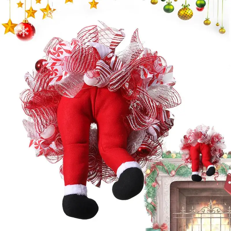 Рождественские венки для входной двери, Рождественское украшение, уличный новогодний декор, костюм Санты, украшения для ног, Венок с красной лентой