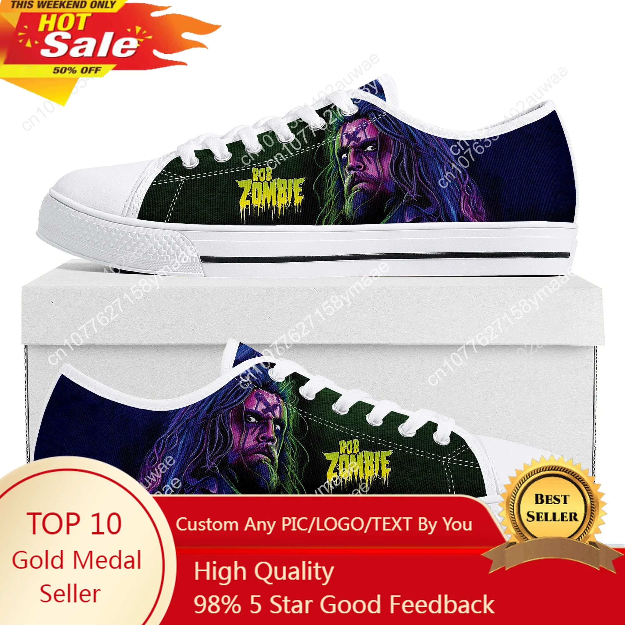 Рок-певец Rob Zombie С низким верхом, Высококачественные Кроссовки Мужские Женские Подростковые Детские Парусиновые Кроссовки, Повседневная Обувь для пары, Обувь на заказ