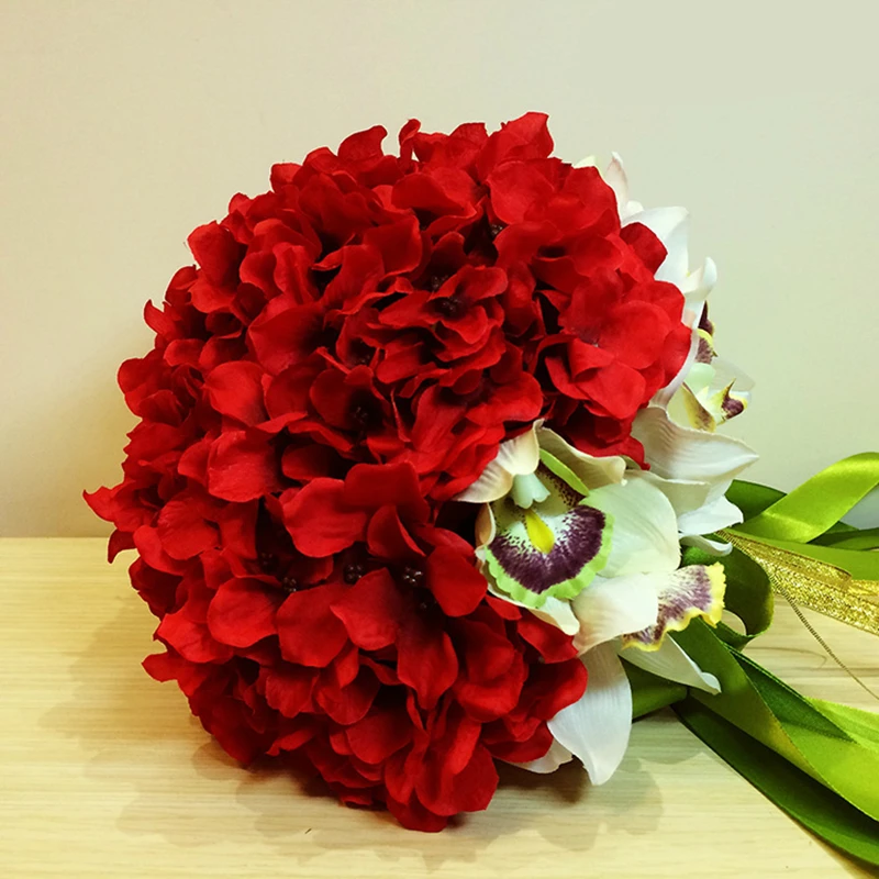 Романтическое Свадебное Цветочное украшение Ручной работы Красные Розы Букеты Орхидей Элегантные Букеты для новобрачных Букет из атласной ленты-бабочки