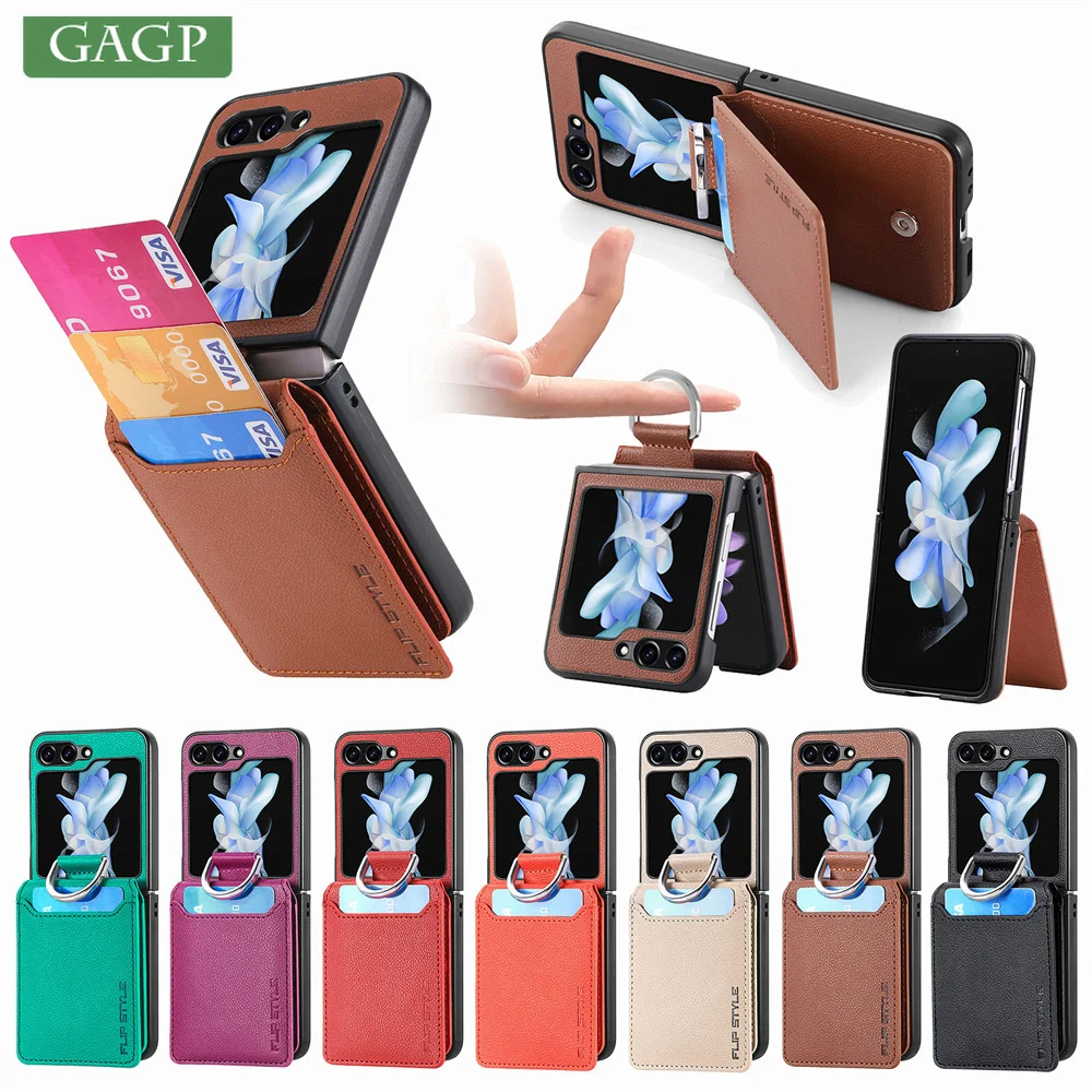 Роскошный Кожаный Чехол-Бумажник С Рисунком Личи Для Samsung Galaxy Z Flip 5, Складной Магнитный Противоударный Бампер, Задняя Крышка