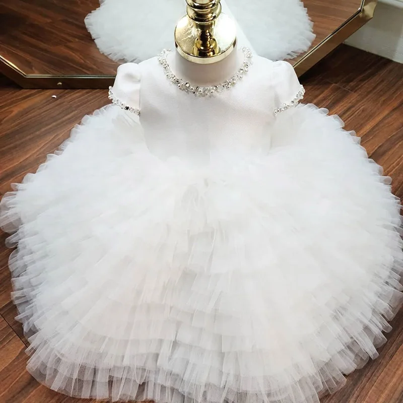 Свадебное платье с цветочным узором для девочки, платье принцессы для маленькой девочки, новое белое свадебное платье для девочки, платье на 1 день рождения