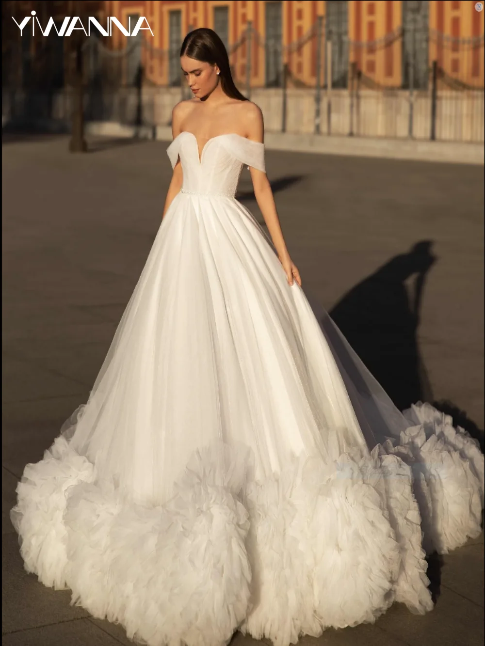 Сексуальное свадебное платье с V-образным вырезом и открытой спиной, элегантное платье с открытыми плечами для невесты, элегантное простое длинное свадебное платье Robe De Mariée