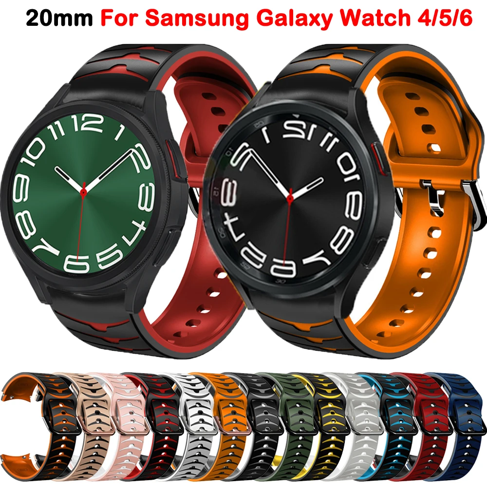 Силиконовый Ремешок для Samsung Galaxy Watch 6 Classic 47 мм 43 мм Watch4 5 Pro 44 мм 40 мм 45 мм 42 мм 46 мм Сменный Браслет 20 мм Ремешок