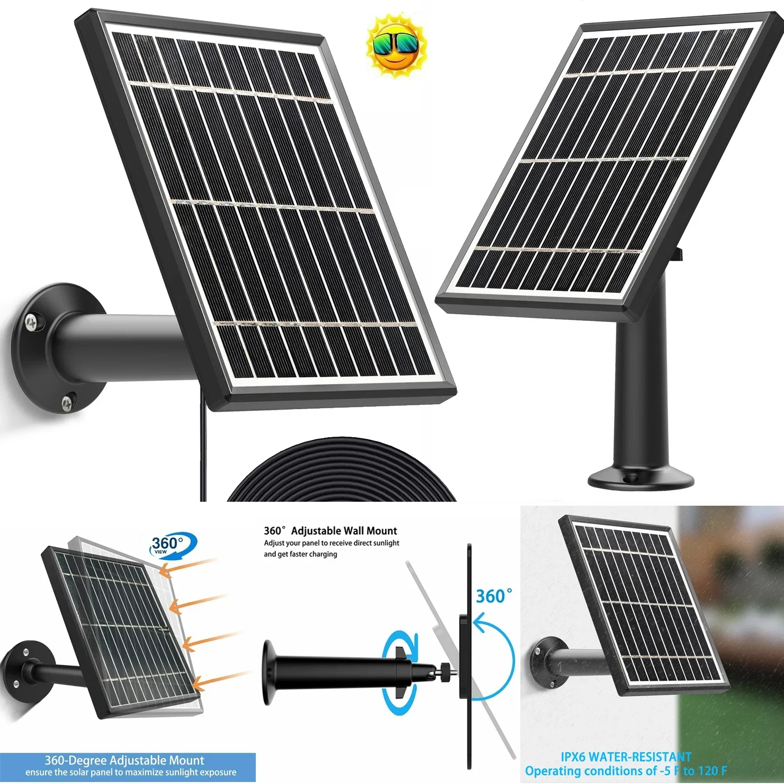 Солнечная панель для аккумулятора Ring Stick Up Cam, мощность 3,5 Вт, кронштейн из алюминиевого сплава