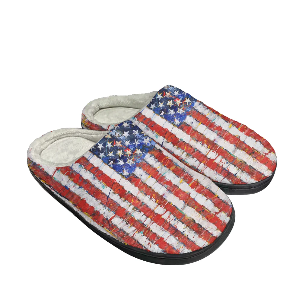 США Американский Флаг Модные хлопчатобумажные тапочки на заказ Мужские Женские Сандалии Плюшевые повседневные теплые туфли Термальные Удобные тапочки