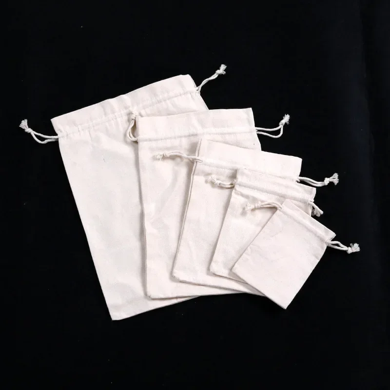 Универсальная холщовая белая сумка на шнурке, пустой пакет для риса, хлопчатобумажная упаковка для хранения во рту, сумка для ювелирных изделий