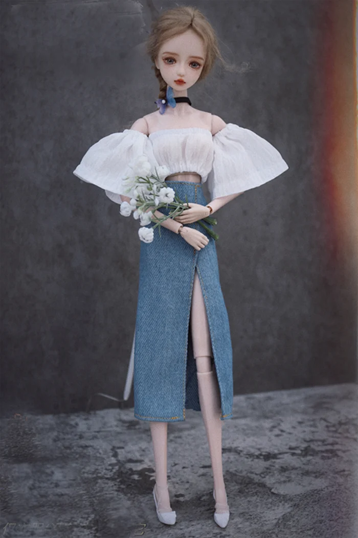 Уникальный комплект одежды / белый топ + джинсовая юбка 100% ручной работы 30 см кукольная одежда летняя одежда Для 1/6 Xinyi FR ST Куклы Барби
