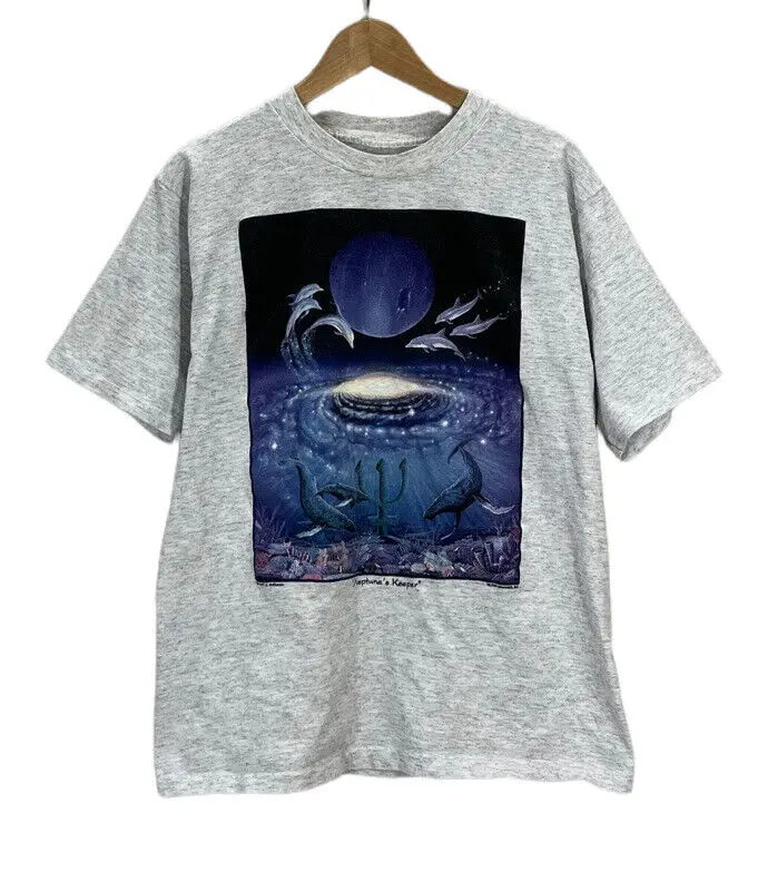 Художественная футболка Vtg 90-х с Куртом Берманном Neptune's Keeper Psychadelic Sea Life Средний размер