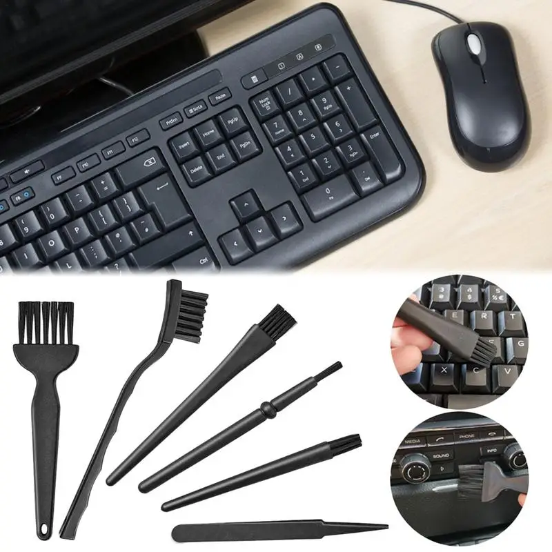 Черная антистатическая щетка 6в1, Портативная ручка, Набор кистей для чистки клавиатуры, щетки для домашнего использования и чистки компьютеров