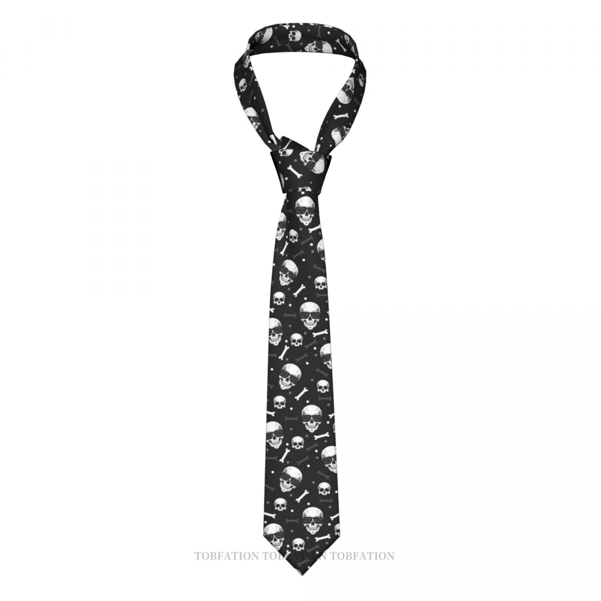 Черные очки, Галстуки с принтом Черепа, Повседневный галстук Унисекс, украшение рубашки в узкую полоску, Тонкий шейный платок