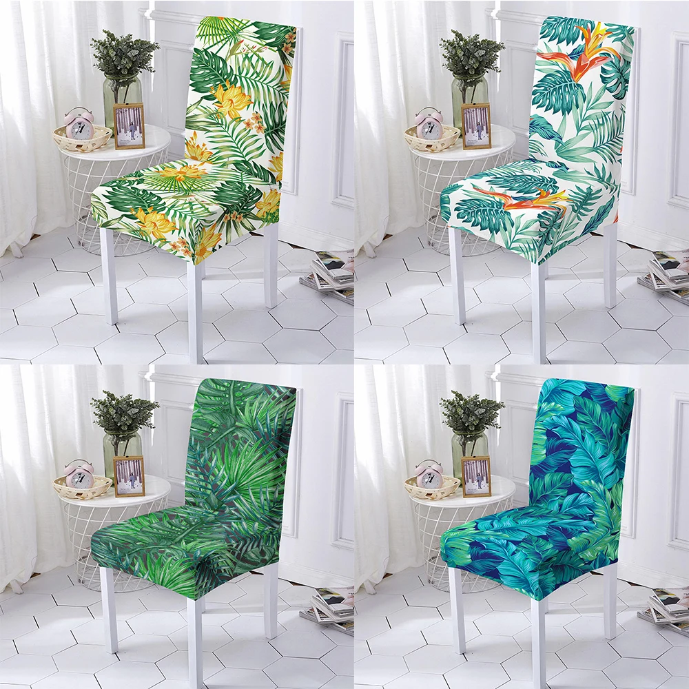 Чехол для стула с принтом тропических листьев, Эластичные чехлы для стульев, Съемный защитный чехол для сиденья для кухни, эластичный чехол для обеденного стула