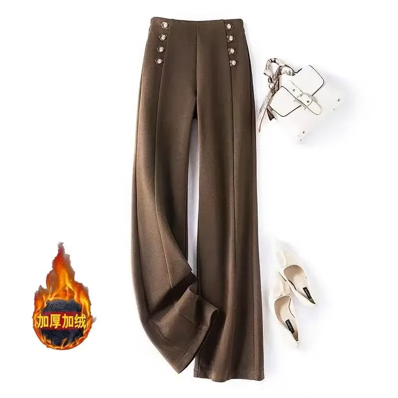 Широкие брюки, женские зимние свободные прямые брюки-трубочки с высокой талией, шерстяные повседневные плотные брюки Z136