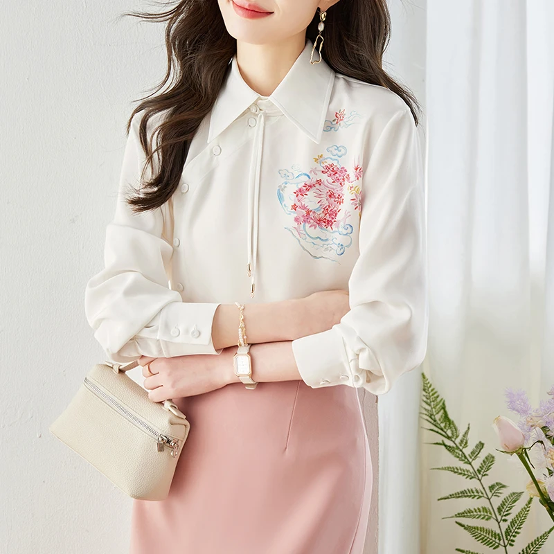 Шифоновая женская рубашка в китайском стиле, винтажные блузки с принтом, одежда, Свободные модные весенне-летние женские топы YCMYUNYAN