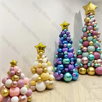 1 Комплект Рождественских воздушных шаров Зеленый Хром Золотая фольга Звезда Рождественская Елка Воздушный шар для новогодней вечеринки 2023 года Декор Рождественское украшение  1