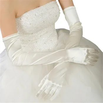 1 Пара женских вечерних перчаток для вечеринок, однотонные атласные варежки с длинными пальцами, для мероприятий, красно-белый цвет  5