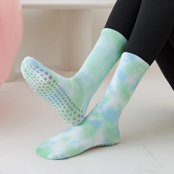 1 пара женских хлопчатобумажных носков для йоги, спортивные носки с красителем, носки для йоги, Силиконовые нескользящие носки, носки для пилатеса  5